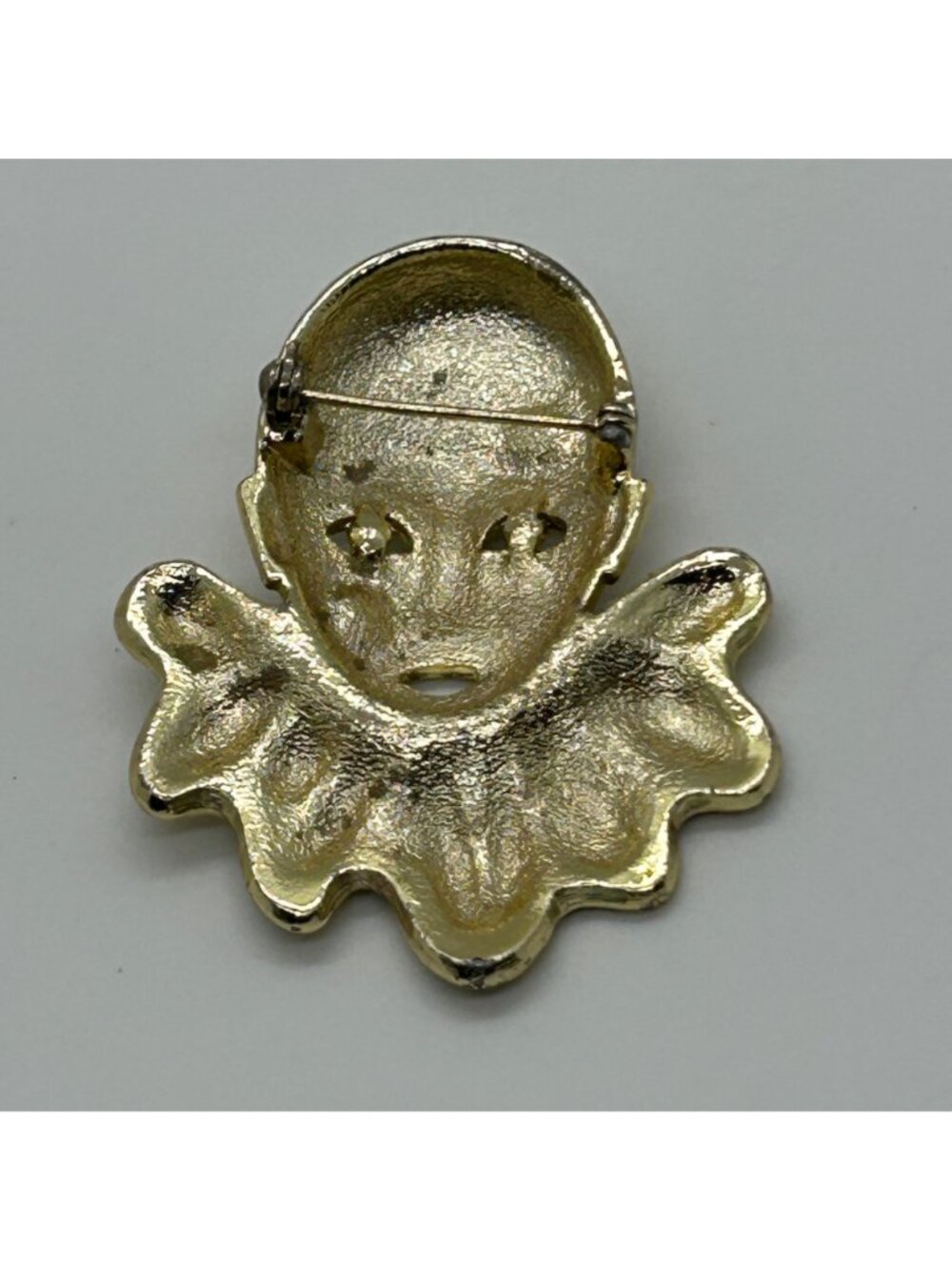 Vintage Gold Tone Pierrot Clown Brooch With Red Star & Tear Costume Jewelry Pin - Picture 6 of 11
